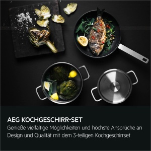 Set 3 Piese AEG pentru Gatit - 1 Tigai si 2 Oale, Antiaderent, Inox - Img 2