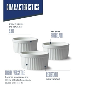 Set 3 Vase Ceramice Lacor 61239, 130 ml, Alb, Rezistente la Temperaturi - Img 3