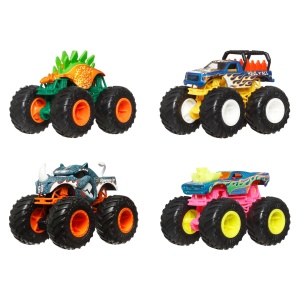 Set 4 Masini Monster Trucks Hot Wheels, 164, Roti Mari, Design Impresionant