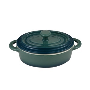 Set 4 Mini Tigai Ceramice Bergner cu Capac Verde, Rezistente la Cuptor