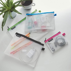 Set 4 Pungi Zip Leitz WOW Traveller, Transparent, SML, Culoare PinkNegruVerdeAlbastru - Img 5