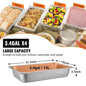 Set 4 recipiente VEVOR Gastronorm din inox cu capac 13L antiaderente pentru catering si bufet - Img 4