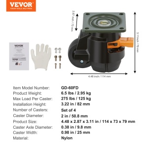 Set 4 roti pivotante VEVOR GD-60FD nylon ajustabile capacitate 05 tone - Img 6