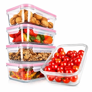 Set 5 recipiente din sticla Nutrichef, 900 ml, rosu, rezistente la caldura