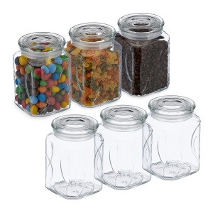 Set 6 Borcane Sticla Relaxdays cu Capac, 750 ml, Transparent, Etanse