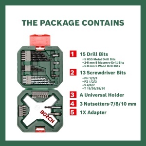 Set accesorii Bosch X-Line, 34 piese, pentru lemn, metal si zidarie, cu valiza organizatoare - Img 2