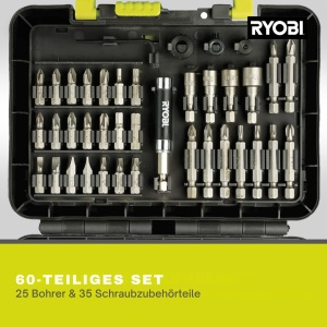 Set accesorii RYOBI RAK60DDF pentru gaurire si insurubare, 60 piese - Img 2