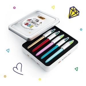 Set BIC 4 Culori cu 5 Stilouri, Metal Box, 3 Culori Shine, 2 Culori Fun - Img 2