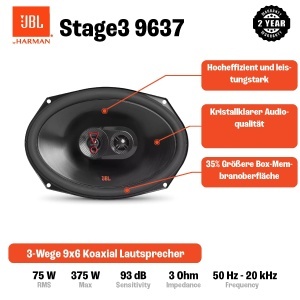 Set boxe auto JBL Stage3 9637 3 cai 375W negru - Img 2