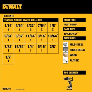Set burghie DeWalt DW1361, 21 piese, titan-nitrid, ToughCase - Img 3