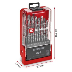 Set burghie metal Einhell 19 piese HSS-G otel HSS 4241 varf 135deg cu caseta de depozitare - Img 14