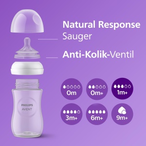 Set cadou pentru bebelusi Philips Avent Natural Response: 3 biberoane Natural Response (260 ml) cu tetine T3 (1 luna si peste), SCY903/63 - Img 5