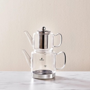Set Ceainic Karaca Dora din Borosilikat, 2 L si 1 L, cu Filtru din Otel Inoxidabil