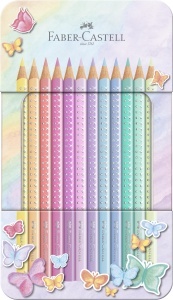 Set Creioane Colorate Faber-Castell Sparkle, 12 Culori Pastel, Metalletui