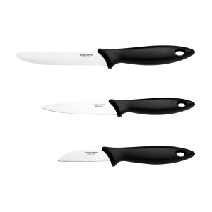 Set cutite Fiskars Essential 3 piese lame otel inoxidabil manere PP Negru