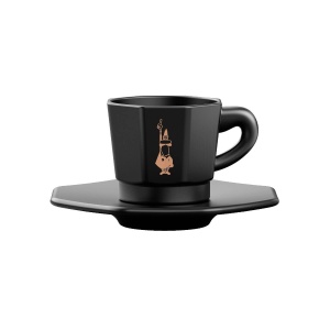 Set de 4 Cesti Bialetti Octogonale, Negru Mat si Auriu Rose, 75 ml