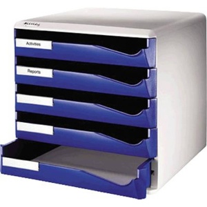 Set de birou Leitz 52800035 cu 5 sertare, organizare documente, culoare albastra