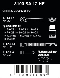 Set de chei cu clichet Wera 8100 SA 12 HF, 13 piese, cutie textila robusta - Img 3