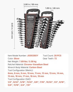 Set de Chei cu Parghie VEVOR 26 piese, Cr-V, 72 de dinti, pentru reparatii auto - Img 7