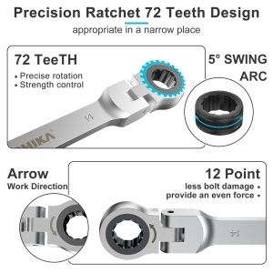 Set de Chei cu Ratchet HYCHIKA 9 Piese, Flexibile 6-19mm, Inclusa Geanta - Img 4