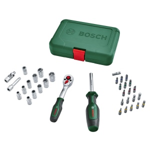 Set de chei tubulare Bosch Ratchets / 1/4", 34 de bucati (set de chei tubulare de inalta calitate si versatil pentru numeroase sarcini de bricolaj; maner ergonomic cu maner moale; suport magnetic pentru biti) - Img 1