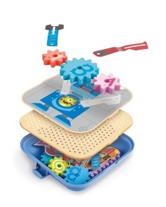 Set de constructie Hape Zahnrad pentru copii 3 ani cu roti dintate si accesorii creative