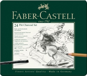 Set de creioane cu carbune Faber-Castell Pitt Kohle, 24 piese, cutie metalica - Img 2
