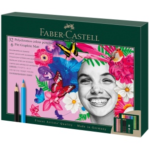 Set de Creioane Faber-Castell Polychromos si Graphite Matt, 40 piese, 32 culori