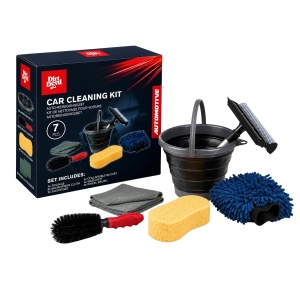 Set de curatare auto Dirt Devil 7 piese - Mikrofibra, Eimer pliabil, Perie jante