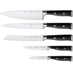 Set de cutite WMF Grand Class 5 bucati, fabricat in Germania, 5 cutite forjate, cutit de bucatarie, taietura de performanta, otel special cu lama