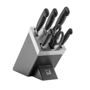 Set de cutite ZWILLING Vier Sterne cu bloc autoascutitor, 7 piese, negru