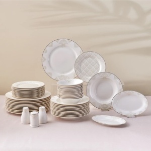 Set de Farfurii Karaca Elegance Bone Siena, 53 piese, pentru 12 persoane, Alb Aur