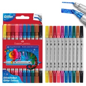 Set de Filzstifte Faber-Castell cu Glitter, 10 Culori, Doppelfasermaler