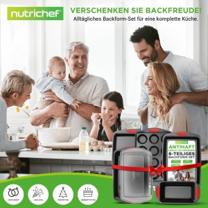 Set de forme de copt NutriChef 6 piese - Antiaderent, Otel Carbon, Manere Silikon - Img 7