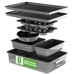 Set de forme de copt NutriChef 8 piese, antiaderente, din otel carbon, gri