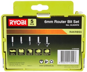 Set de freze RYOBI RAKRBS5, 5 piese, diametru 6 mm, compatibil cu R18TR-0 si RRT1600-K - Img 2