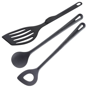 Set de gatit Westmark, 3 buc.: 1 spatupli, 1 lingura de amestecare, 1 lingura cu gaura ascutita, foarte rezistent la caldura, plastic, negru, 203522E9