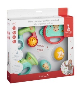 Set de instrumente muzicale pentru bebelusi Sophie la Girafe, 4 piese, ergonomic, 6 luni
