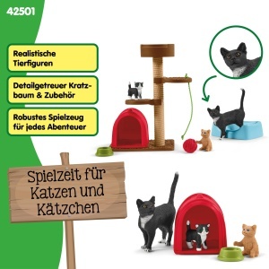 Set de joaca cu animale Schleich Farm World - 15 piese, inclusiv pisici si arbore de zgariere - Img 3