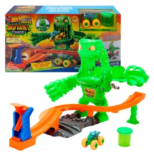 Set de Joaca Hot Wheels Monster Trucks Mutant Rhinomite cu 113g de Slime Verde