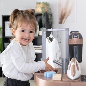 Set de joaca pentru gospodarie Smoby Rowenta Wash Clean, 4 zone de activitate, cu accesorii si aspirator electronic - Img 5