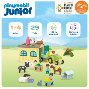 Set de Joaca PLAYMOBIL JUNIOR Ferma cu Tractor si 29 Piese Jucarie Ecologica pentru Copii - Img 2