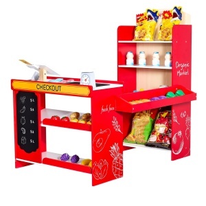 Set de joaca VEVOR din lemn pentru copii cu scanner casa de marcat si accesorii