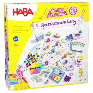 Set de jocuri HABA Einhorn Glitzergluck 9 in 1, pentru 2-4 jucatori, pentru copii de la 3 ani