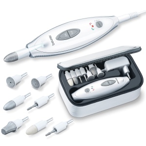 Set de manichiura/pedichiura Beurer MP 41, Pila de unghii electrica cu 7 atasamente, lumina LED stralucitoare, taietor de unghii pentru unghii bine ingrijite, cu geanta de depozitare, ingrijirea unghiilor pentru maini si picioare, alb