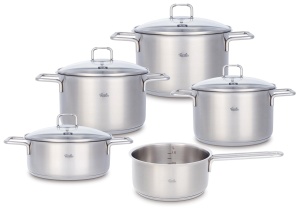 Set de Oale Fissler SatiTherm 5 piese, inox 1810, cu capac din sticla, inductie