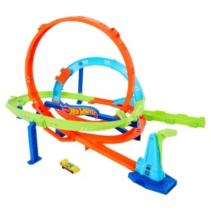 Set de pista Hot Wheels Looping-Zyklon-Challenge cu 2 moduri de joc, 164, cu maner