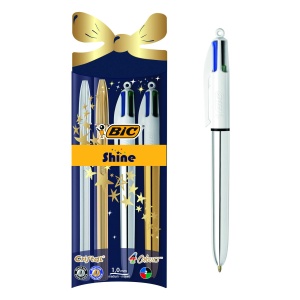 Set de Pixuri BIC 4 Culori Shine si BIC Cristal, 4 Culori, Aur si Argint