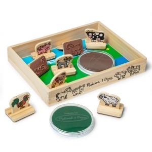 Set de stampile din lemn Melissa Doug cu animale de ferma, 8 stampile, 2 cerneala, pentru copii de la 3 ani - Img 4