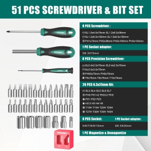 Set de surubelnite magnetice HYCHIKA, 51 piese, din otel CR-V, cu maner ergonomic - Img 7